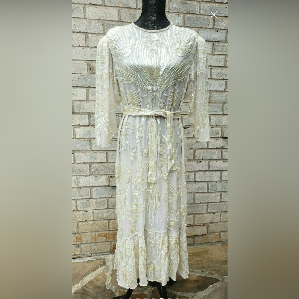Vintage Silk beaded and sequin Judith Ann Creations Dress with tie waist